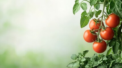 Fresh Red Tomatoes on Vine with Green Leaves