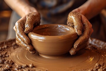 pottery, close-up of hands that create beauty, plates.