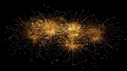A breathtaking view of golden fireworks exploding in the night sky, with abstract blur effects creating a dazzling background for a New Year's Eve celebration.