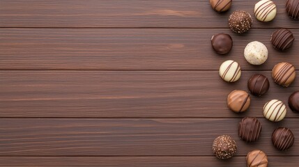 Assorted Chocolate Truffles on Wooden Table Surface