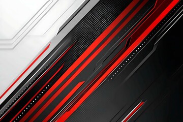 Dynamic technology-inspired abstract background with sharp red, black, and silver lines, creating a sleek and futuristic digital design.