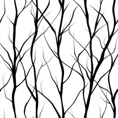 Black and White Tree Branches Seamless Pattern.