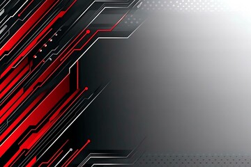 Dynamic technology-inspired abstract background with sharp red, black, and silver lines, creating a sleek and futuristic digital design.