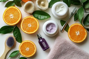 A bottle of perfume is next to a bottle of lotion