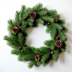 Pine needle and pinecone wreath on a side table, pinecones, twig, seasonal