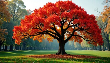 Mature Torvisco tree in autumnal environment with changing leaves, trees, nature, greenery
