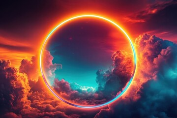 The captivating glow of the circle illuminates the surrounding clouds in stunning hues.