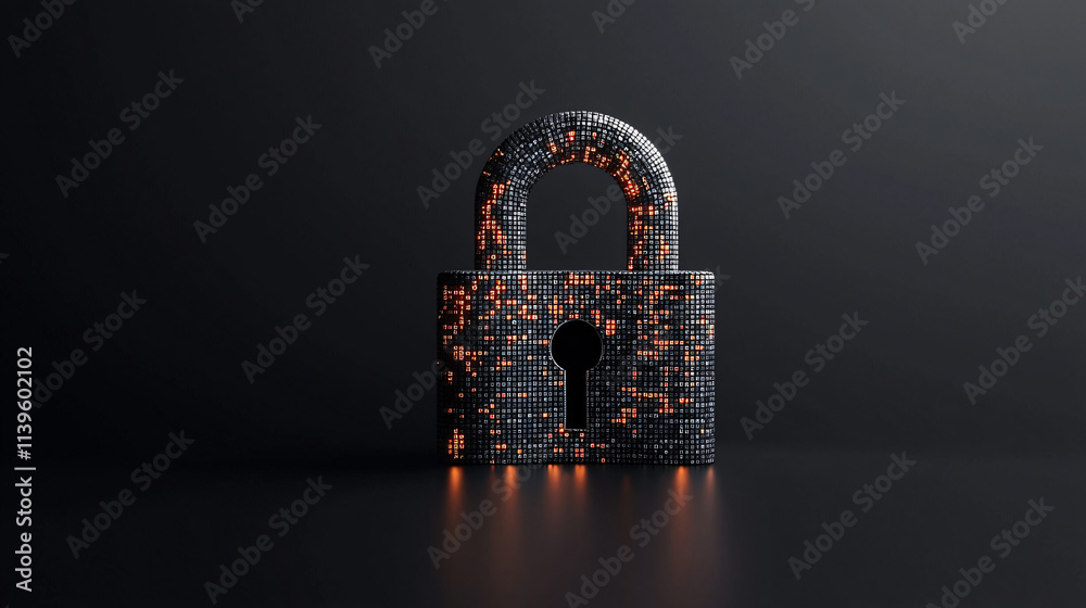 Aufkleber digital lock symbolizing encryption and security in cyber environment. lock features modern design with textured surface, representing advanced technology and protection