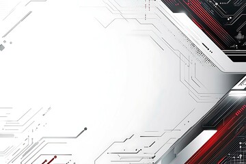Dynamic technology-inspired abstract background with sharp red, black, and silver lines, creating a sleek and futuristic digital design.
