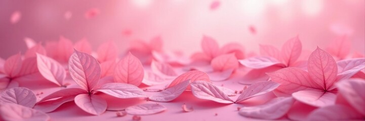 Fototapeta premium Delicate pink leaves float in a sea of soft pink, floral, color, pink leaves