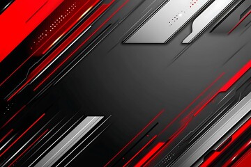 Dynamic technology-inspired abstract background with sharp red, black, and silver lines, creating a sleek and futuristic digital design.