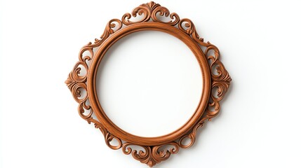 An ornate wooden picture frame with intricate carvings, featuring a circular opening in the center, ideal for showcasing artwork or photographs.