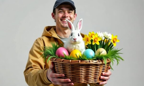 easter bunny with basket of eggs