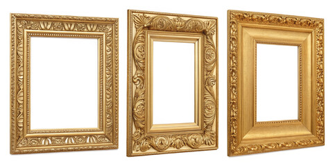 An Elegant Set of Golden Frames Isolated on a Background