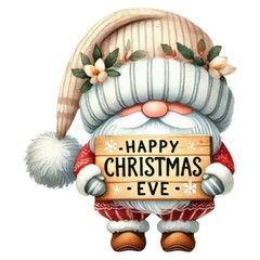 Obraz premium A whimsical Santa character in festive attire holds a sign that reads 