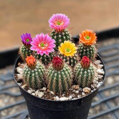Colorful Cacti Collection with Vibrant Flowers