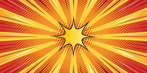 Fototapeta premium Dynamic Comic Book Style Burst Background with Radiant Sunburst and Halftone Pattern