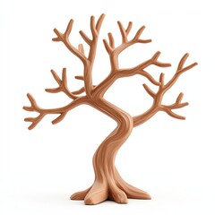 Fototapeta premium A stylized, clay-like tree sculpture with twisted branches and a smooth trunk, showcasing artistic design and natural forms.
