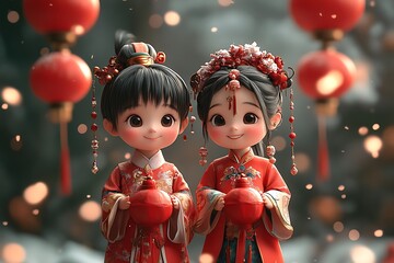 two dolls in red dresses

