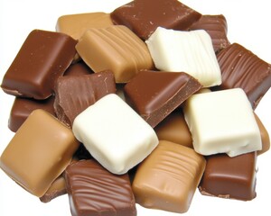 Assorted milk, dark, and white chocolate squares.