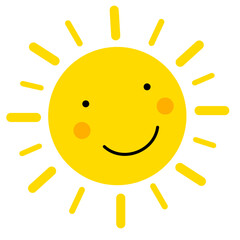 Cute sun with smile for sticker or design element. Smiling sun doodle art.
