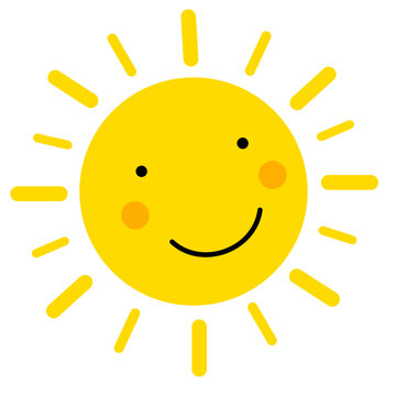 Cute sun with smile for sticker or design element. Smiling sun doodle art.