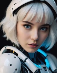 portrait woman cyborg modern technology , realistic illustration