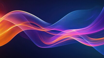 A futuristic and colorful abstract design of twisted waves, mixing various hues like cyan, orange, and purple, swirling in harmonious motion.