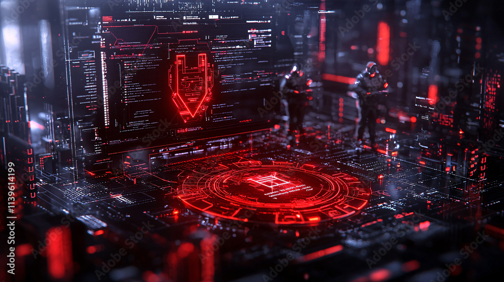 Leinwandbilder detailed image of cybersecurity team working in high tech environment, surrounded by digital interfa
