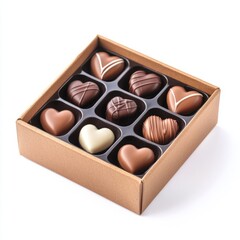 Chocolate box with heart design isolated on white background
