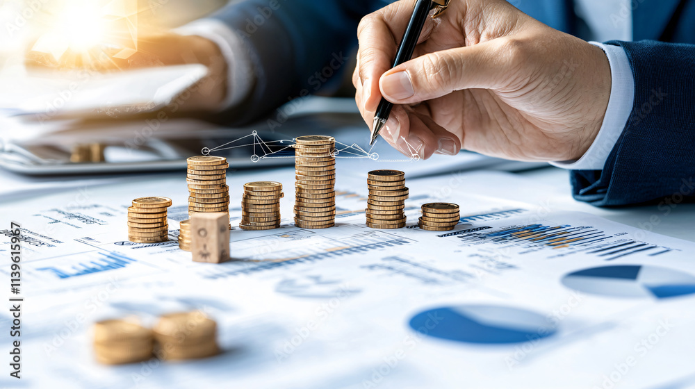 Poster maximize your financial strategy with risk management expert analyzing data and trends. image showca