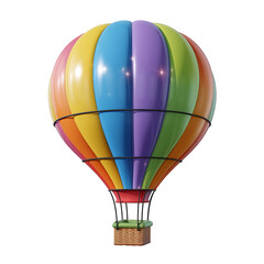 Naklejka premium 3D Vector Icon png of a Vibrant Multicolored Hot Air Balloon with Wooden Basket and Reflective Shine Isolated on White Background