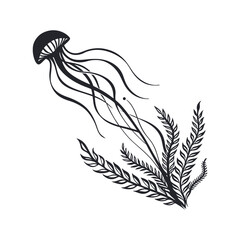 Silhouette of a seaweed cluster vector illustration 
