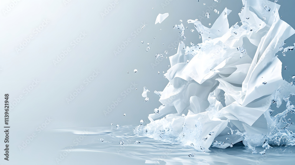 Poster A splash of water with white elements against a soft, light background, creating a dynamic and refreshing visual effect