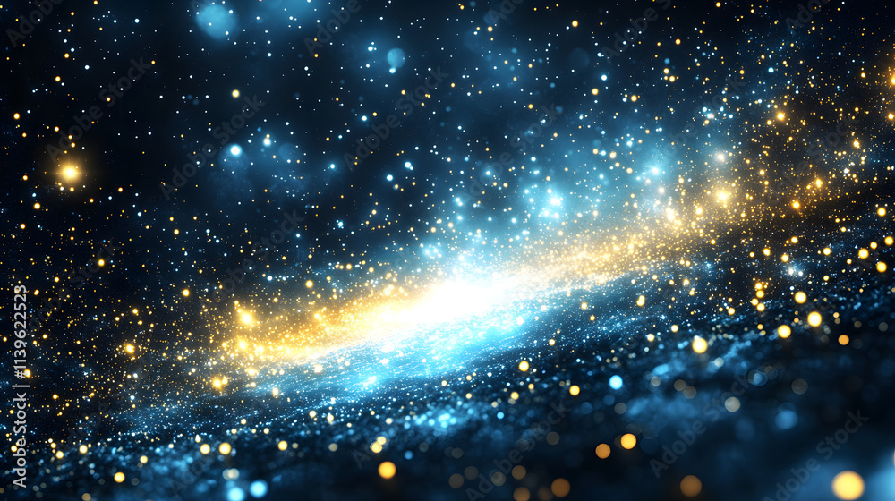 Poster a captivating cosmic scene featuring a vibrant galaxy filled with shimmering stars and luminous colo