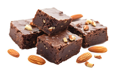 Chocolate and almond brownies on a transparent background. isolated background.