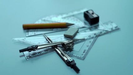 mathematics tools of rulers, eraser, pencil, cutter video footage - Powered by Adobe