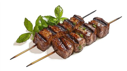 Beef Skewers isolated on white background