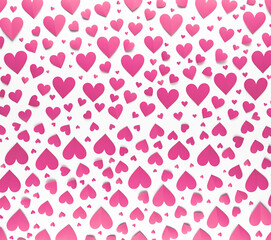 Abstract Valentine background with pink paper hearts isolated on white background. Romantic templete.