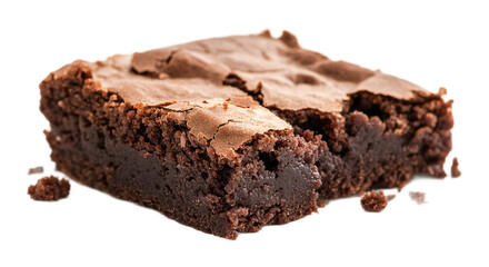 Chocolate brownie isolated against a white background