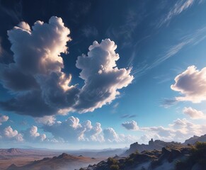 Azure sky with wispy clouds drifting lazily across the horizon, peaceful atmosphere, sunny day