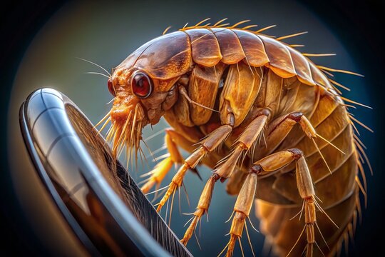 Macro Photography: Flea on Hair - Worm's Eye View Magnified Insect Parasite