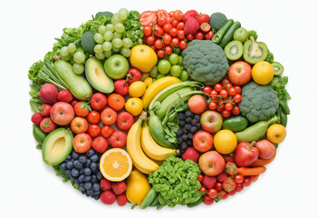 Oval arrangement of assorted fruits and vegetables