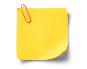 ピンク色のクリップの付いた黄色いメモ