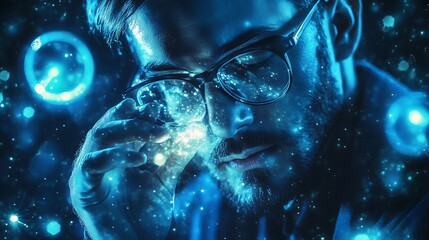 Digital Art: Man Contemplating Time's Passage in a Futuristic Cosmos. AI Generated