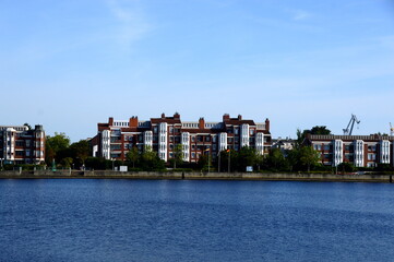Fototapeta premium Panorama at the Canal in Wilhelmshaven, Lower Saxony