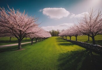 Fototapeta premium blooming spring park country landscape , realistic illustration