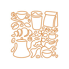 Coffee abstract line print Vector art composition