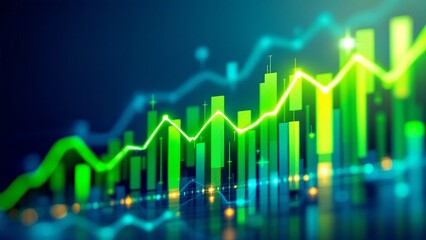 Financial Growth Chart Illustration with Green Bar Graphs and Rising Line Trends pc, laptop wallpaper