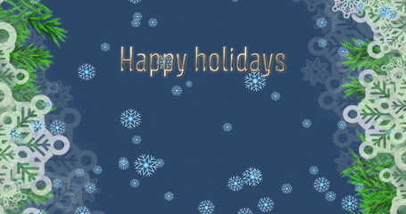 Image of happy holidays text over christmas winter scenery